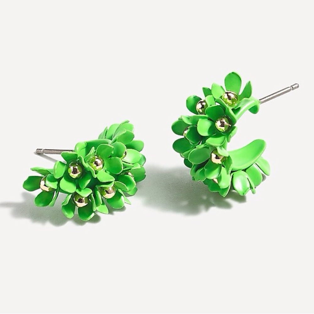 Lapi Petal Flower 1” Hoop Earrings Vivid Lime Gold Beading  AX375 JCrew (2021)